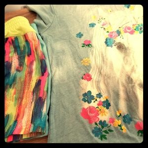 GIRLS 7/8 SHORTS AND SHORT SLEEVE UNICORN SHIRT